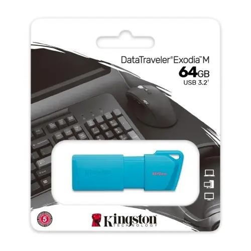 MEMORIA FLASHDRIVE KINGSTON DT EXODIA M DTXM 64GB USB3.2 NEON AQUA
