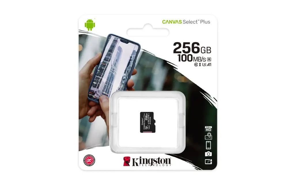 MICRO SD KINGSTON 256GB MICSDXC CANVAS SELECT PLUS 100R A1 C10 CARD SDCS2/256GB