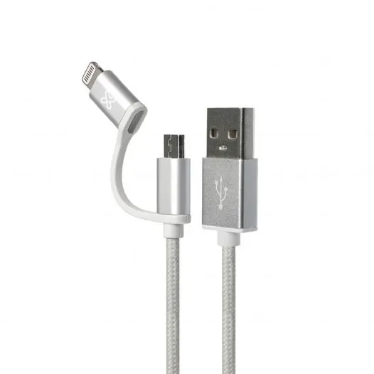 CABLE MICRO USB Y LIGTHNING 3.2 PIES KLIP XTREME KAC 210SC PLATEADO