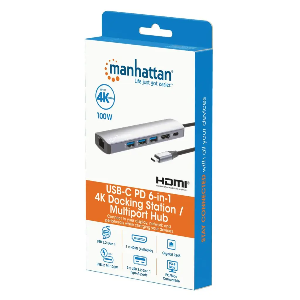 CONVERTIDOR DOCKING USB C 6 EN 1 RESOLUCION 4K MARCA MANHATTAN MODELO 153959