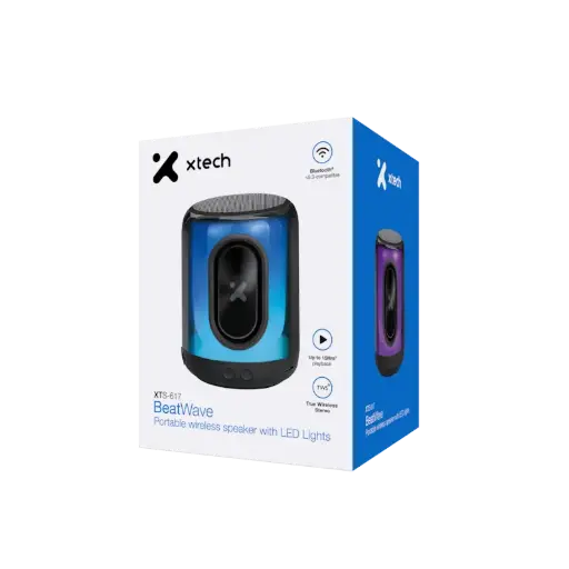 [XTS-617] BOCINA XTECH BEATWAVE XTS 617 — PARLANTE PORTÁTIL BLUETOOTH CON LUCES LED Y TWS